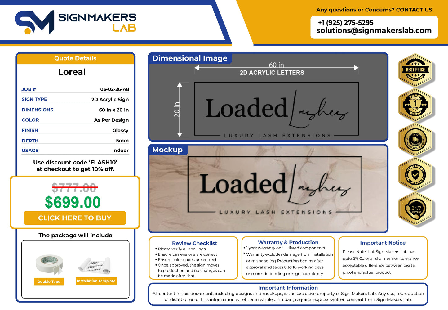 Loaded Lashes 2D Acrylic Letter Sign Signmakerslab