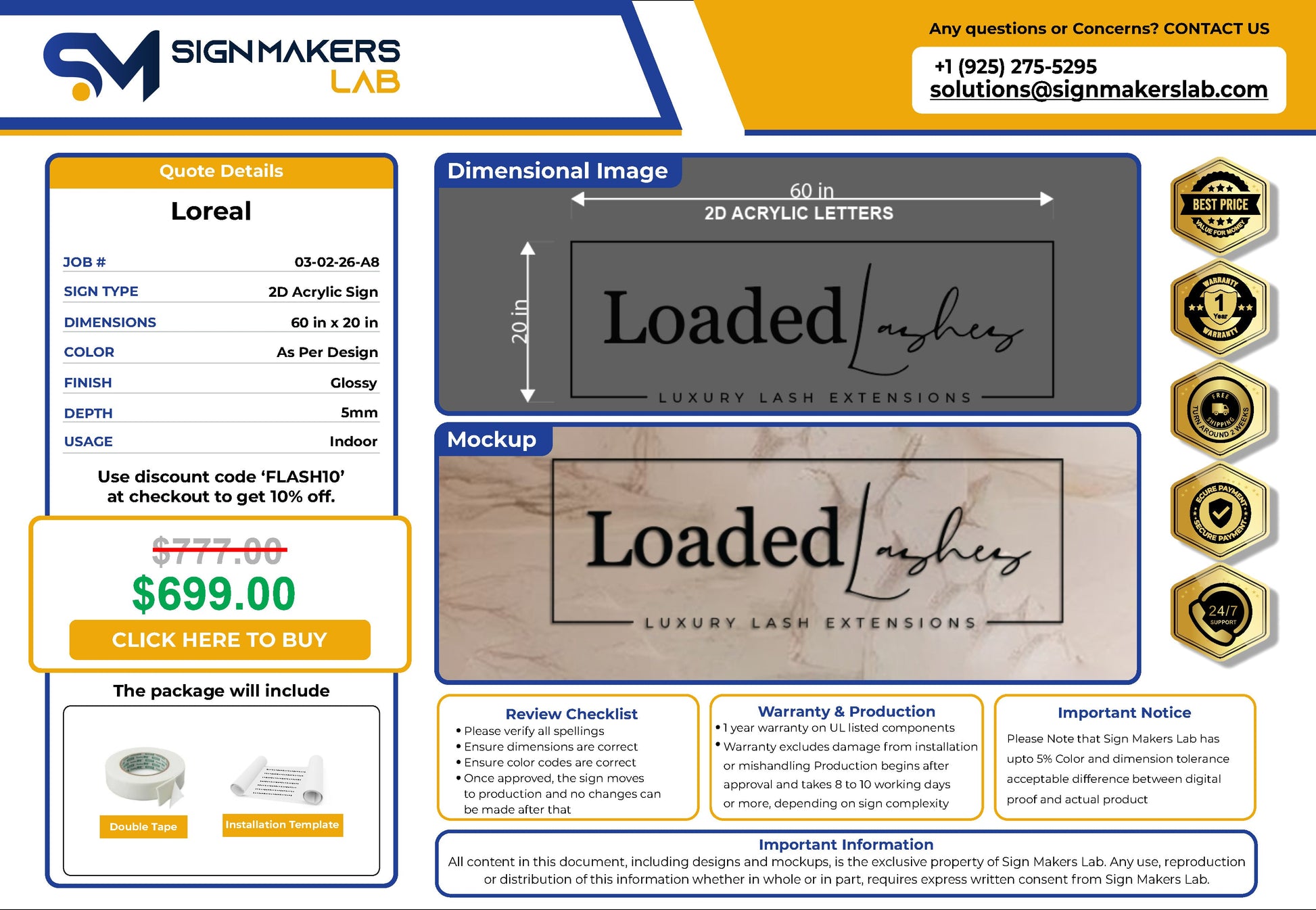 Loaded Lashes 2D Acrylic Letter Sign Signmakerslab