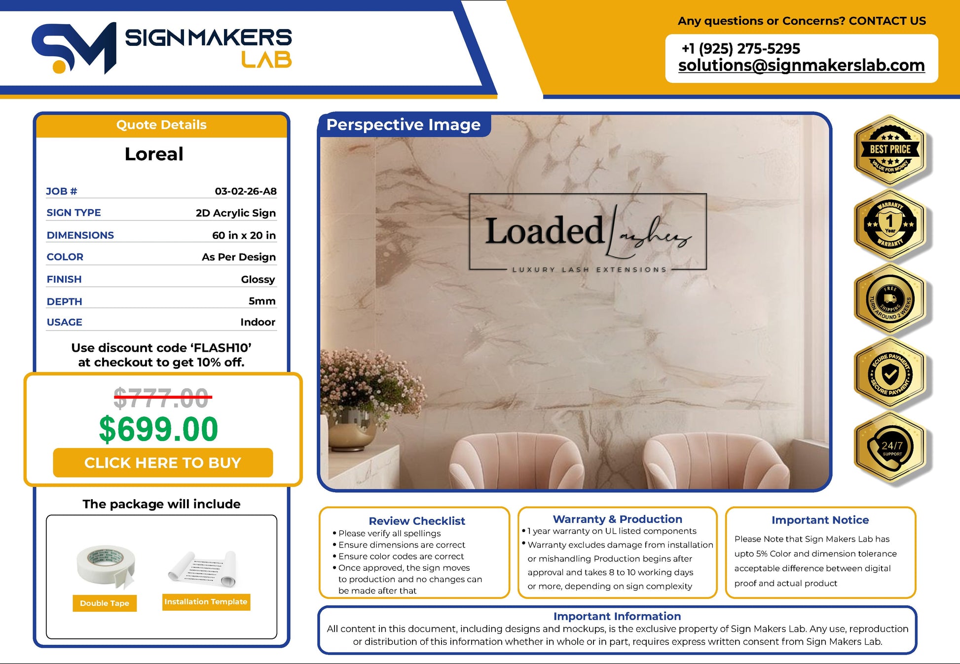 Loaded Lashes 2D Acrylic Letter Sign Signmakerslab