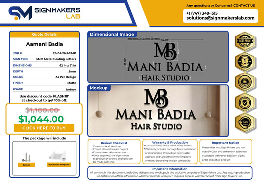 Mani Badia Floating letter sign