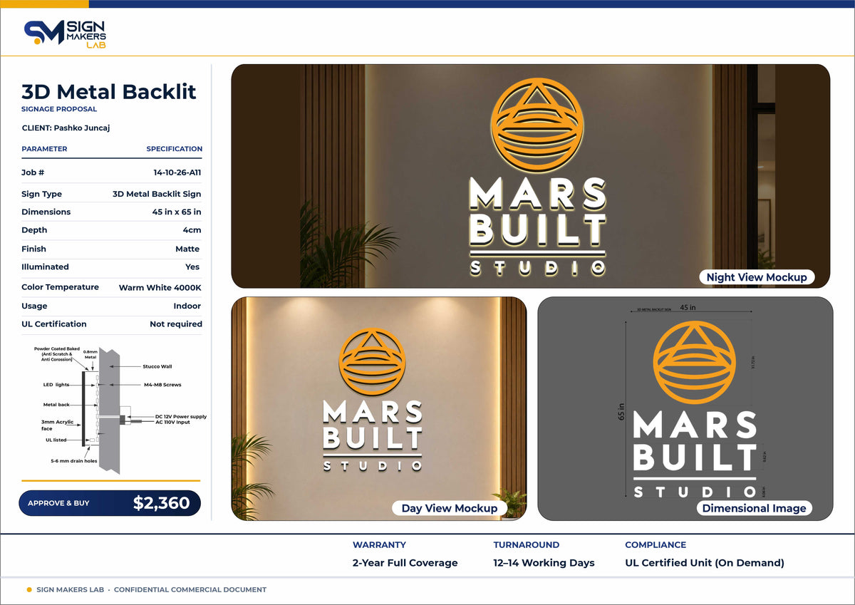 MARS BUILT STUDIO Metal Backlit Sign