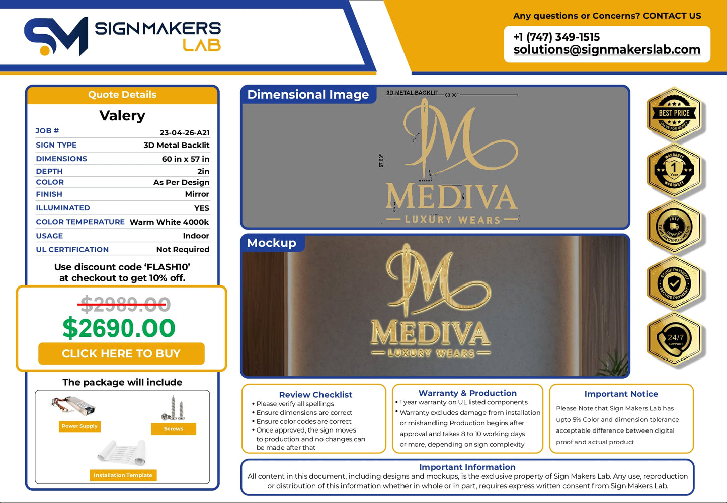 3D Metal Back-lit Sign-Mediva Luxury Wears