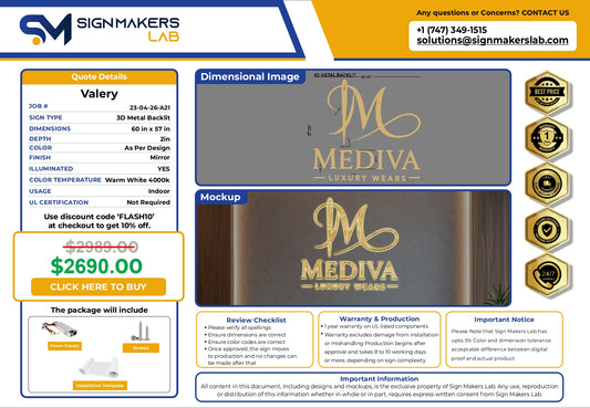 3D Metal Back-lit Sign-Mediva Luxury Wears