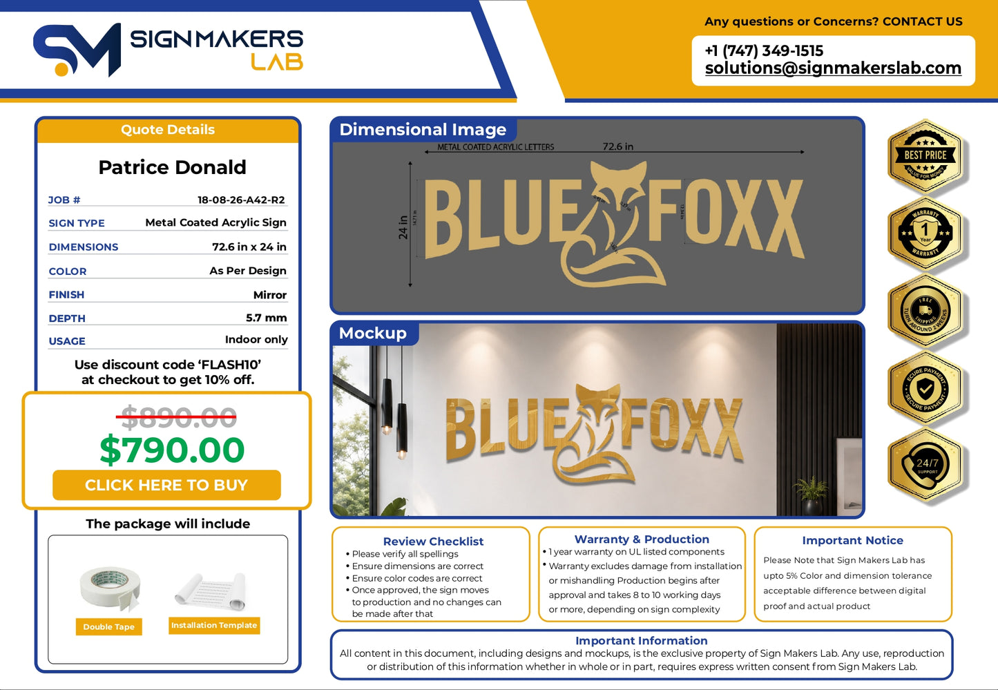 Metal Coated Acrylic Letters Sign-Blue Foxx