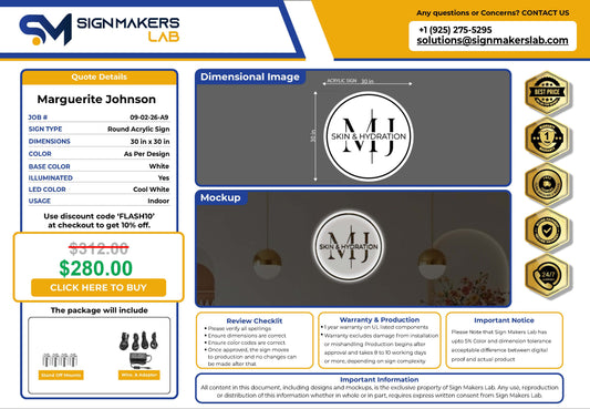 MJ Skin & Hydration Round Acrylic Sign Signmakerslab