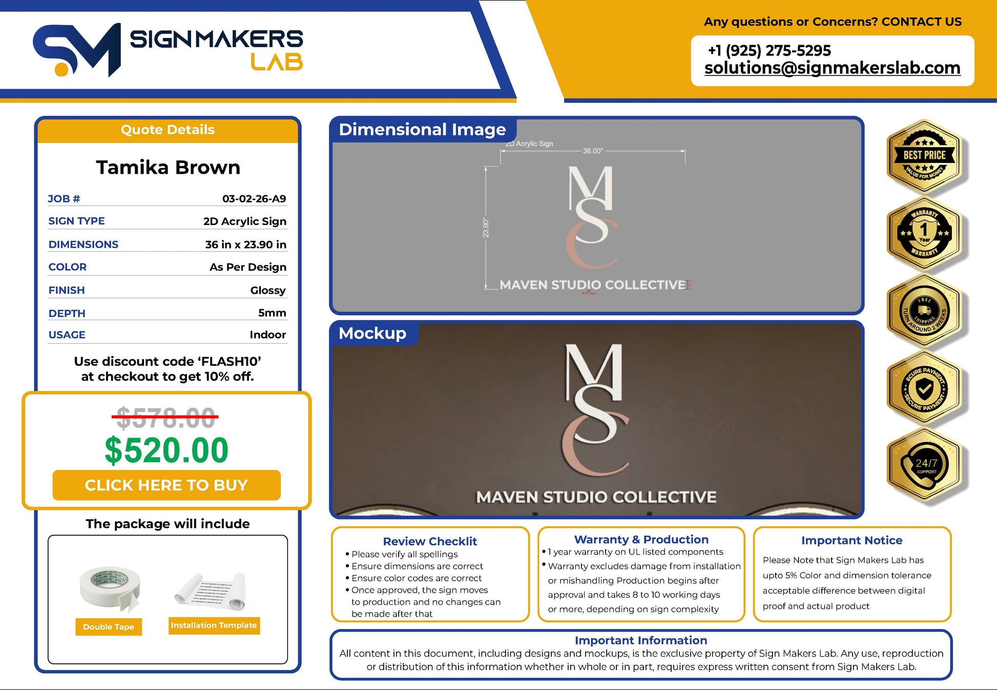 Maven Hair Studio LLC 2D Acrylic Letter Sign Signmakerslab