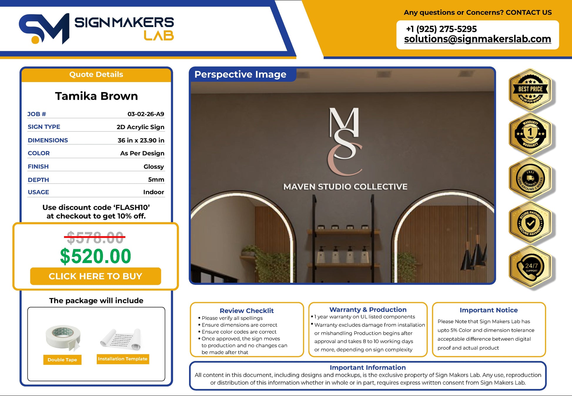 Maven Hair Studio LLC 2D Acrylic Letter Sign Signmakerslab