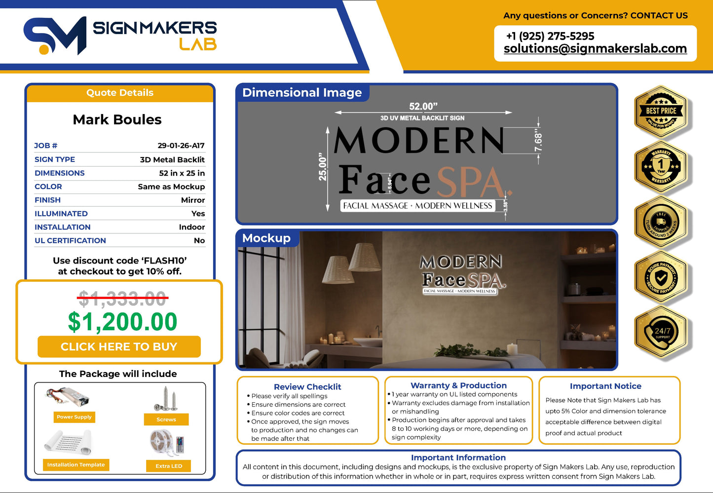 Modern Face Spa 3D Metal Back-Lit Signmakerslab