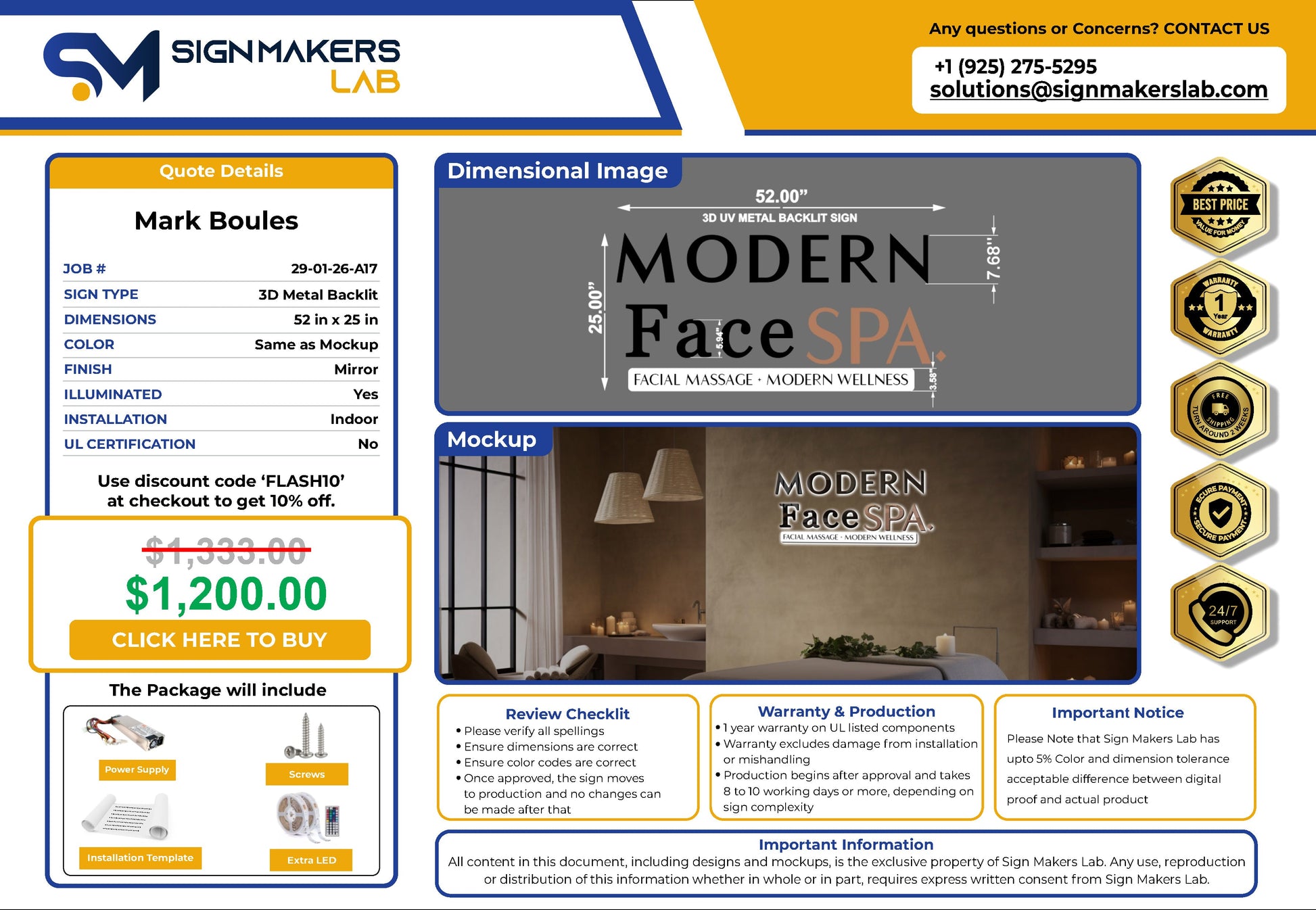 Modern Face Spa 3D Metal Back-Lit Signmakerslab