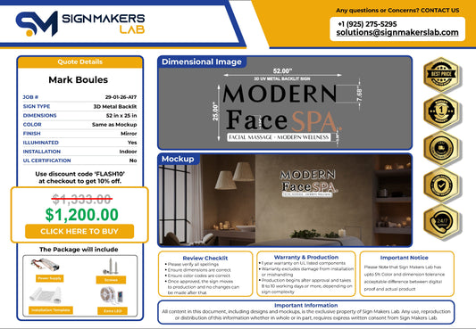 Modern Face Spa 3D Metal Back-Lit Signmakerslab