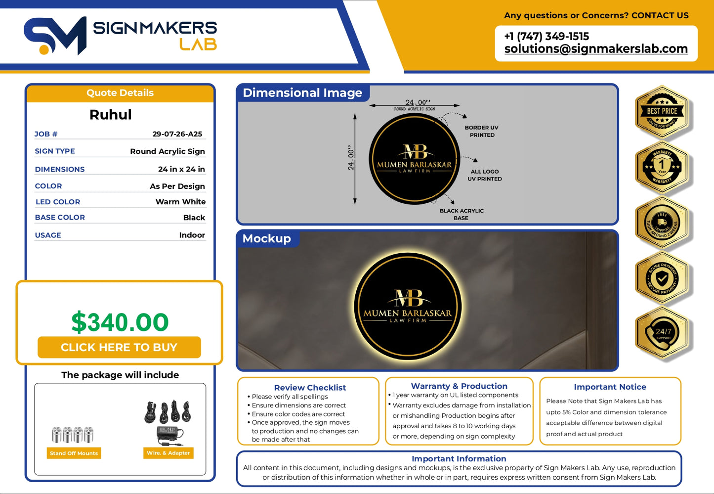 Round Acrylic Sign-Mumen Barlaskar Law Firm