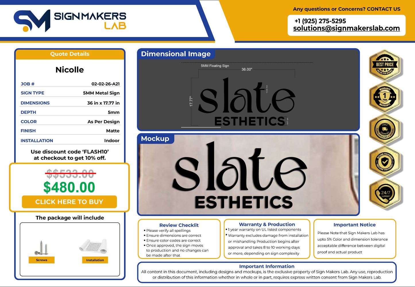 Slate Esthetics 5mm Metal Floating Letters (2D) Signmakerslab