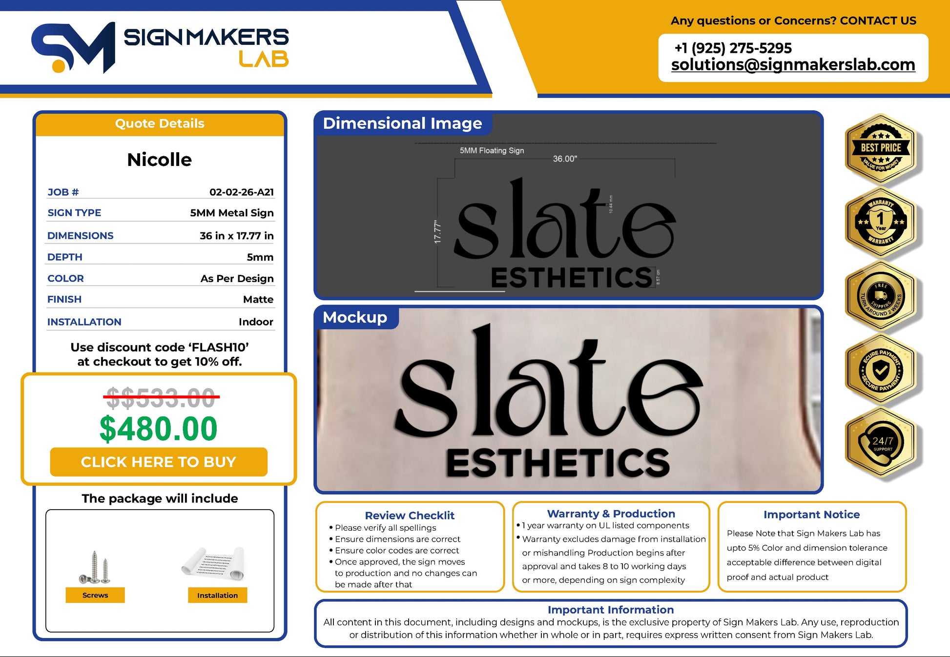 Slate Esthetics 5mm Metal Floating Letters (2D) Signmakerslab