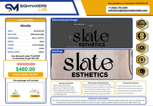 Slate Esthetics 5mm Metal Floating Letters (2D) Signmakerslab