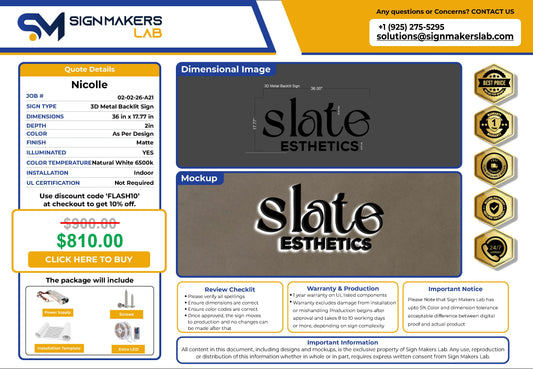 Slate Esthetics 3D Metal Back-Lit Signmakerslab
