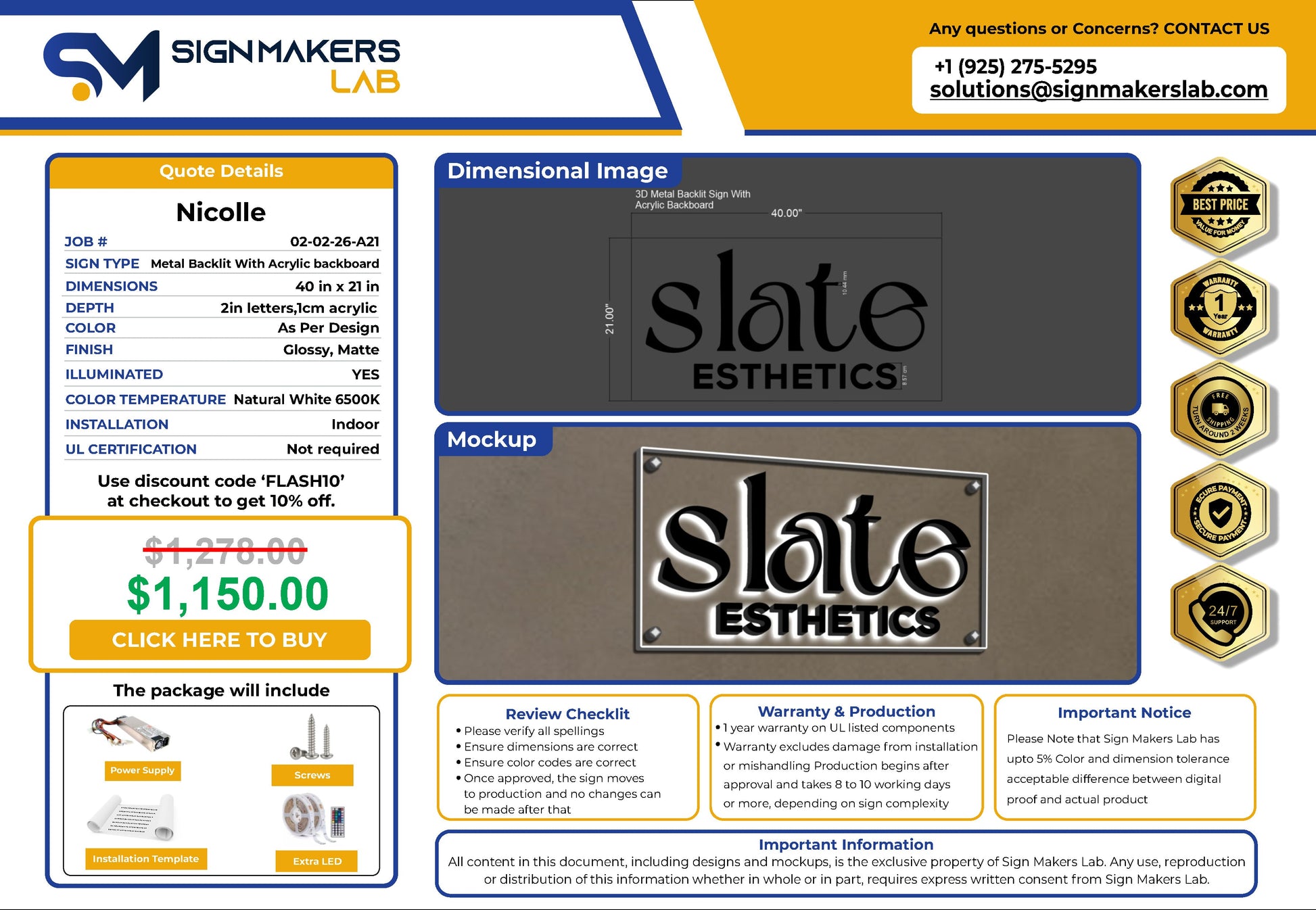 Slate Esthetics 3D Metal Back-Lit Signmakerslab