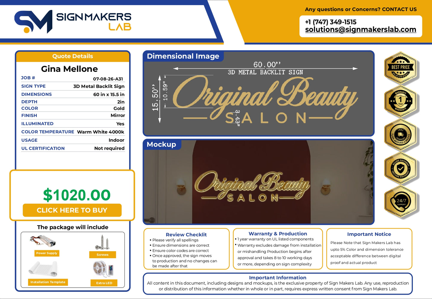 3D Metal Back-lit Sign-Original Beauty Salon