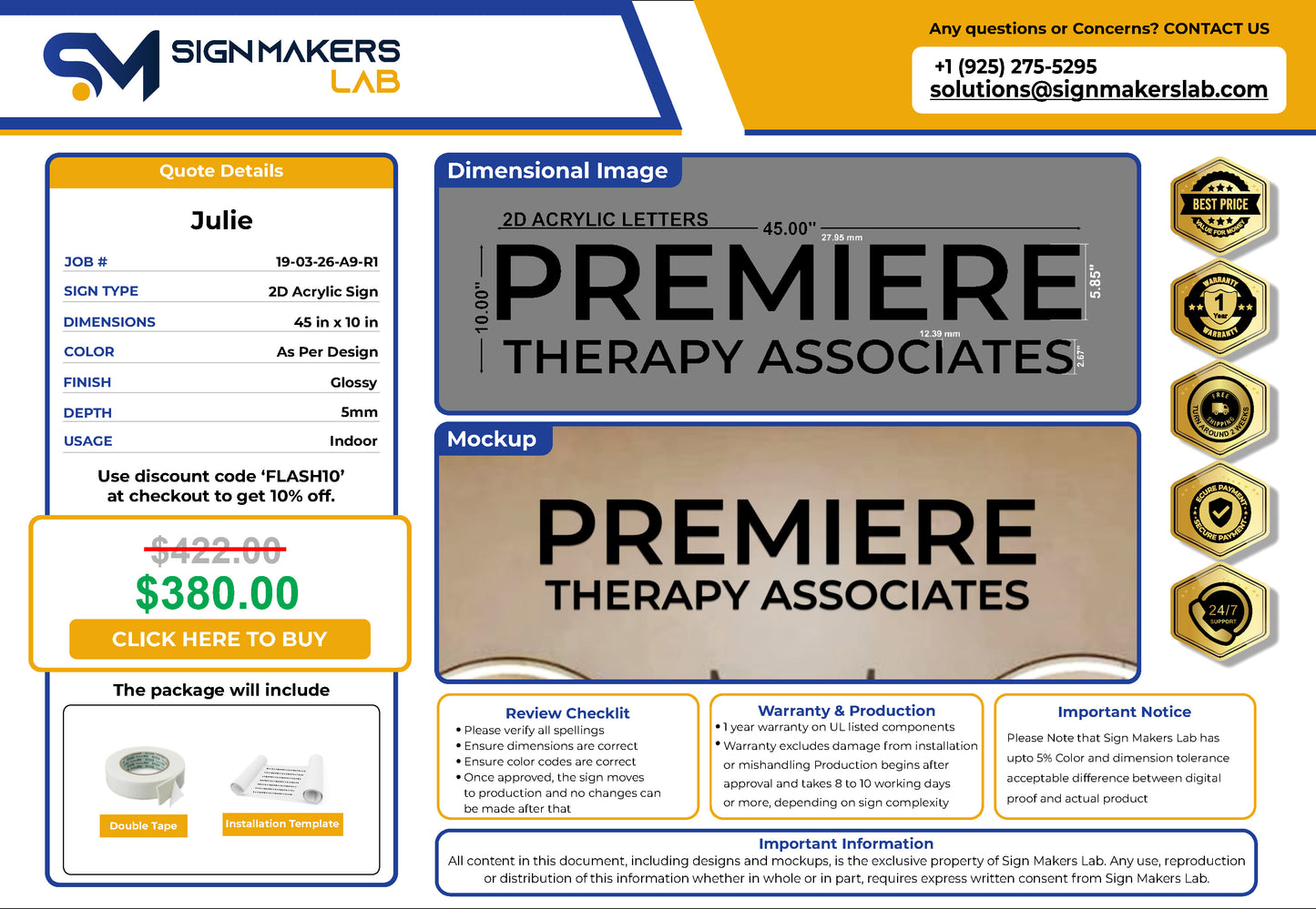 Premiere Therapy Associates 2D Acrylic Letter Sign