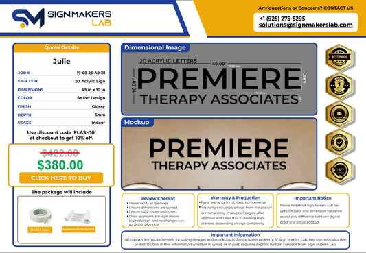 Premiere Therapy Associates 2D Acrylic Letter Sign