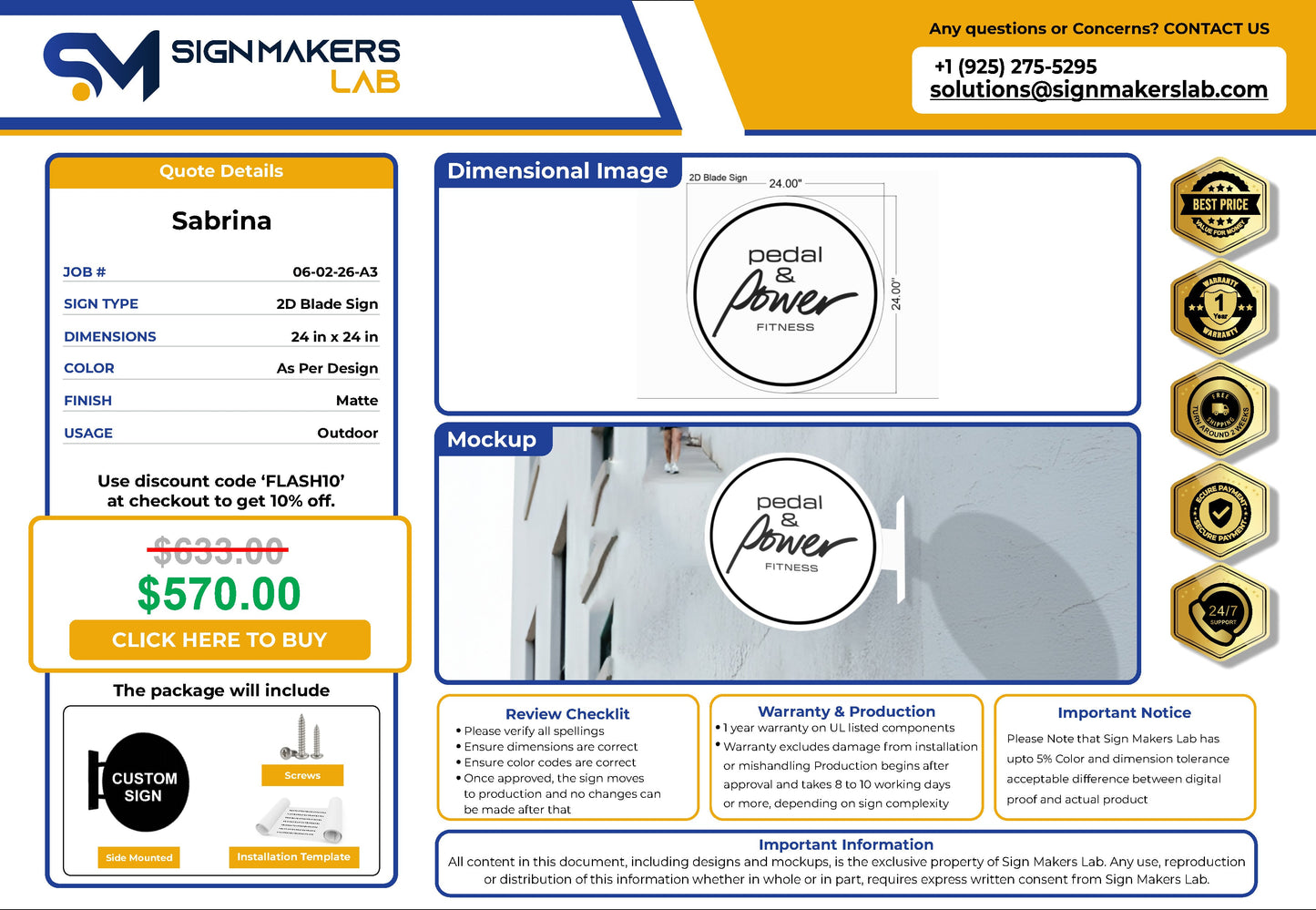 Pedal & Power Fitness 2D Blade Sign Signmakerslab