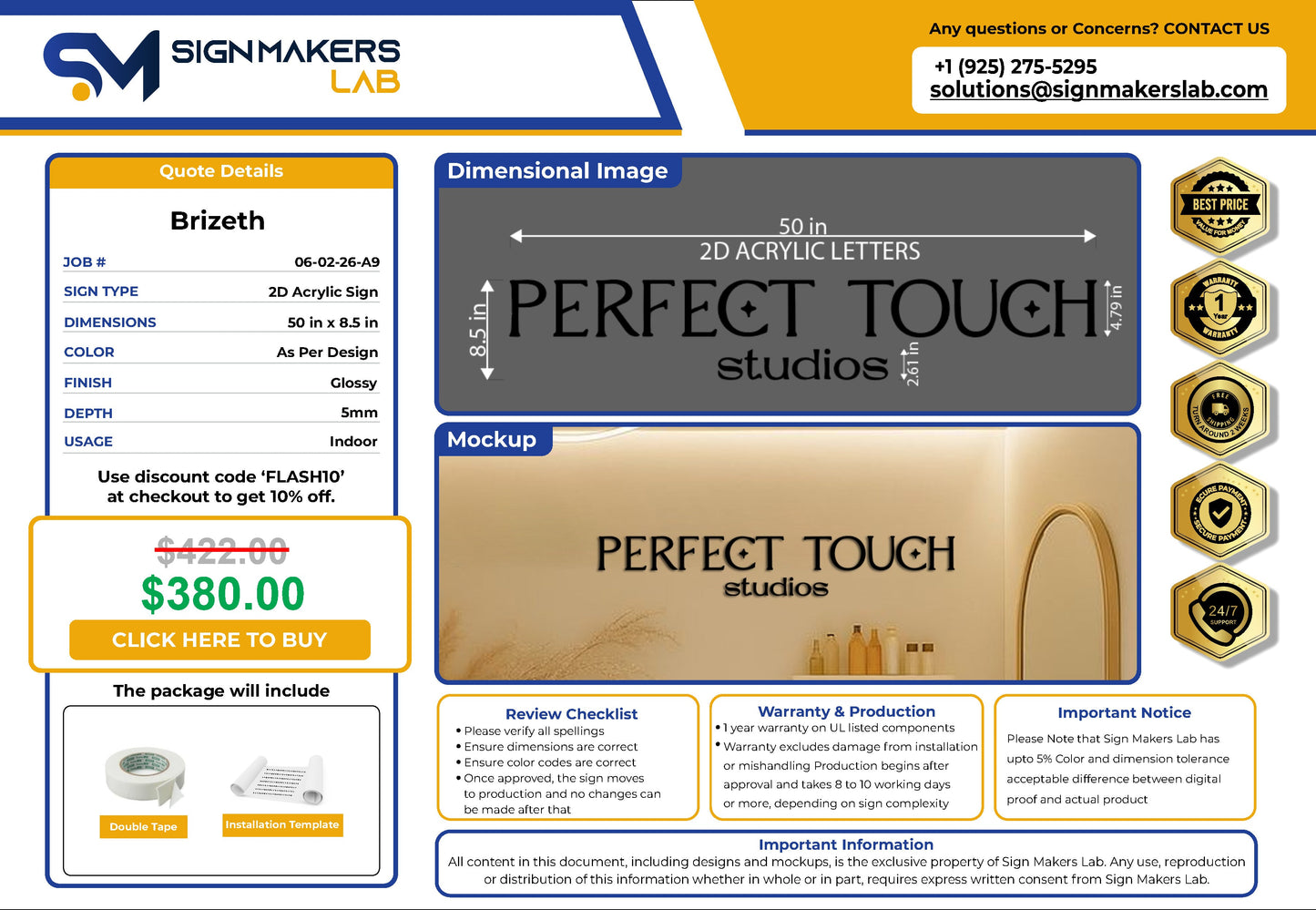 Perfect Touch Studios 2D Acrylic Letter Sign Signmakerslab