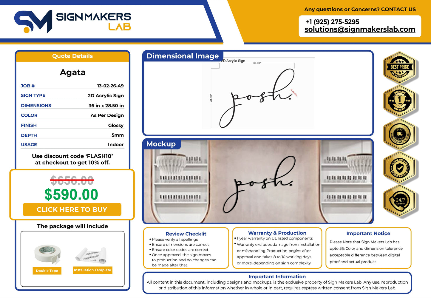 Posh permanent makeup 2D Acrylic Letter Sign Signmakerslab