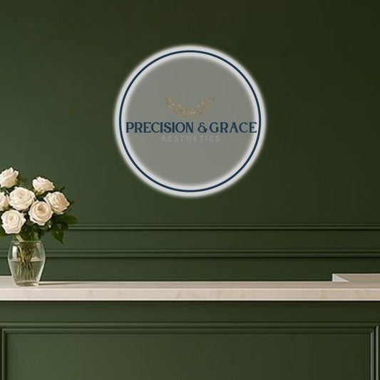 Precision and Grace Aesthetics Round Acrylic Sign