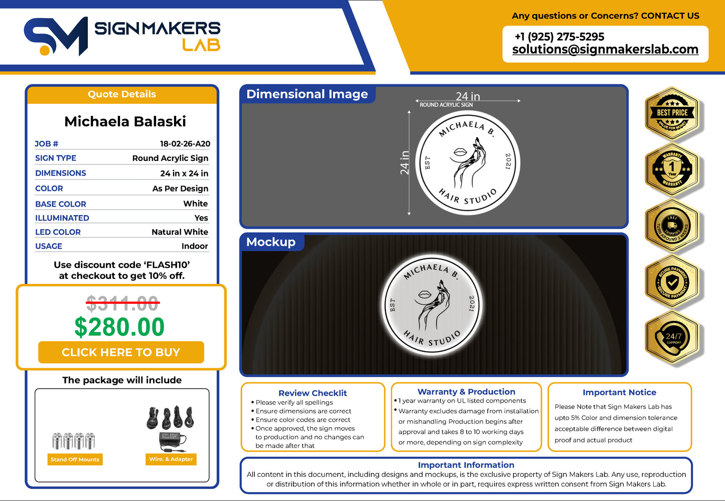 Michaela B Hair Studio Round Acrylic Sign