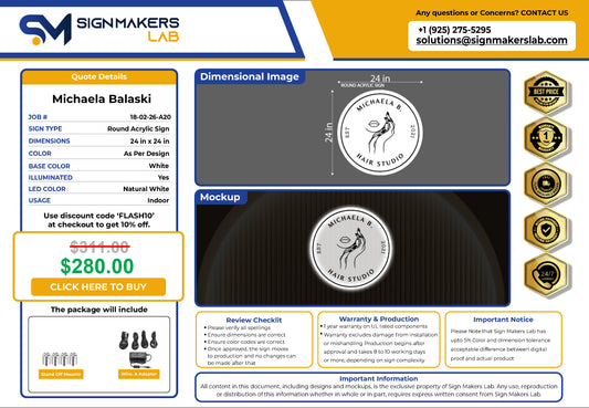 Michaela B Hair Studio Round Acrylic Sign