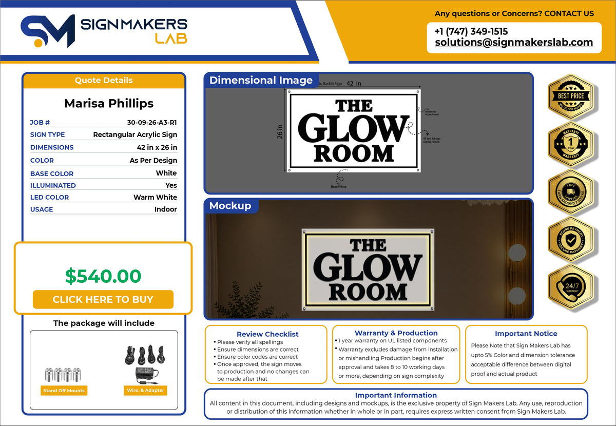 The Glow Room Rectangle Acrylic sign 42x26 inches