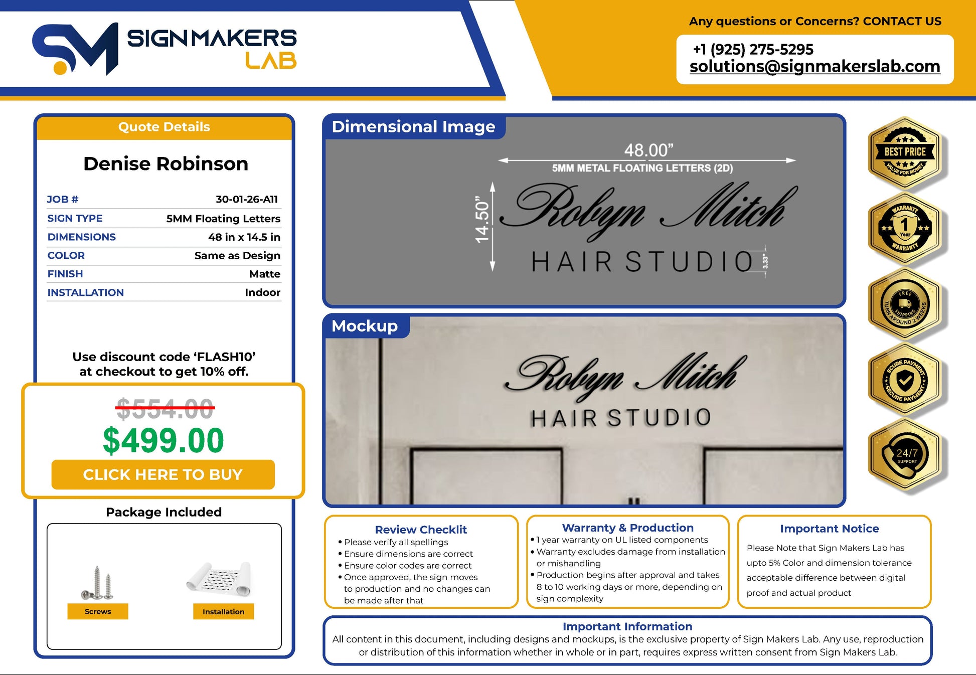 Robyn Mitch Hair Studio 5mm Metal Floating Letters (2D) Signmakerslab