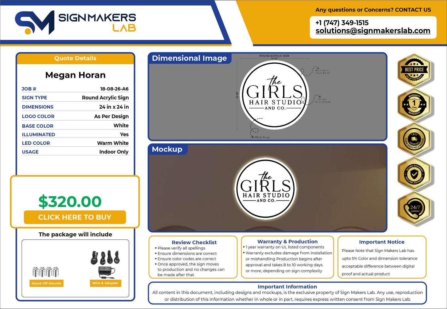 The girls hair studio acrylic sign