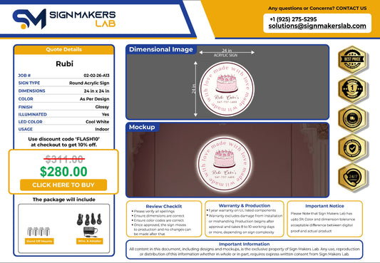 Rubi Cake’s Round Acrylic Sign Signmakerslab