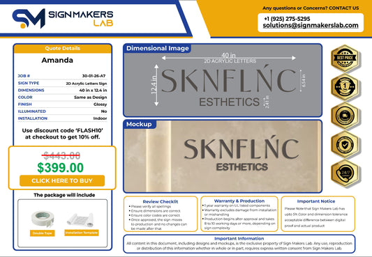 SKNFLŃC Esthetics 2D Acrylic Letter Sign Signmakerslab