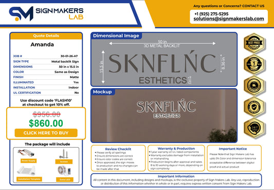 SKNFLŃC Esthetics  3D Metal Back-Lit Signmakerslab