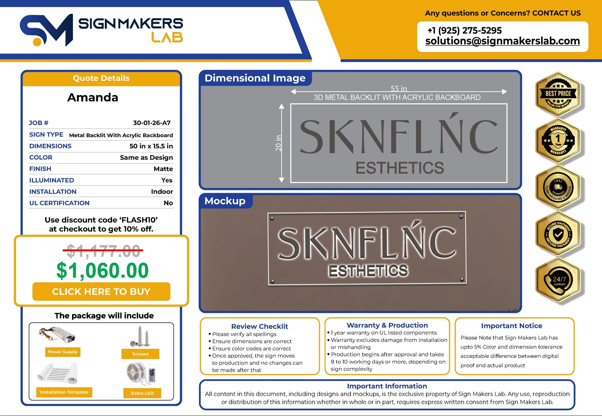 SKNFLŃC Esthetics  3D Metal Back-Lit Signmakerslab