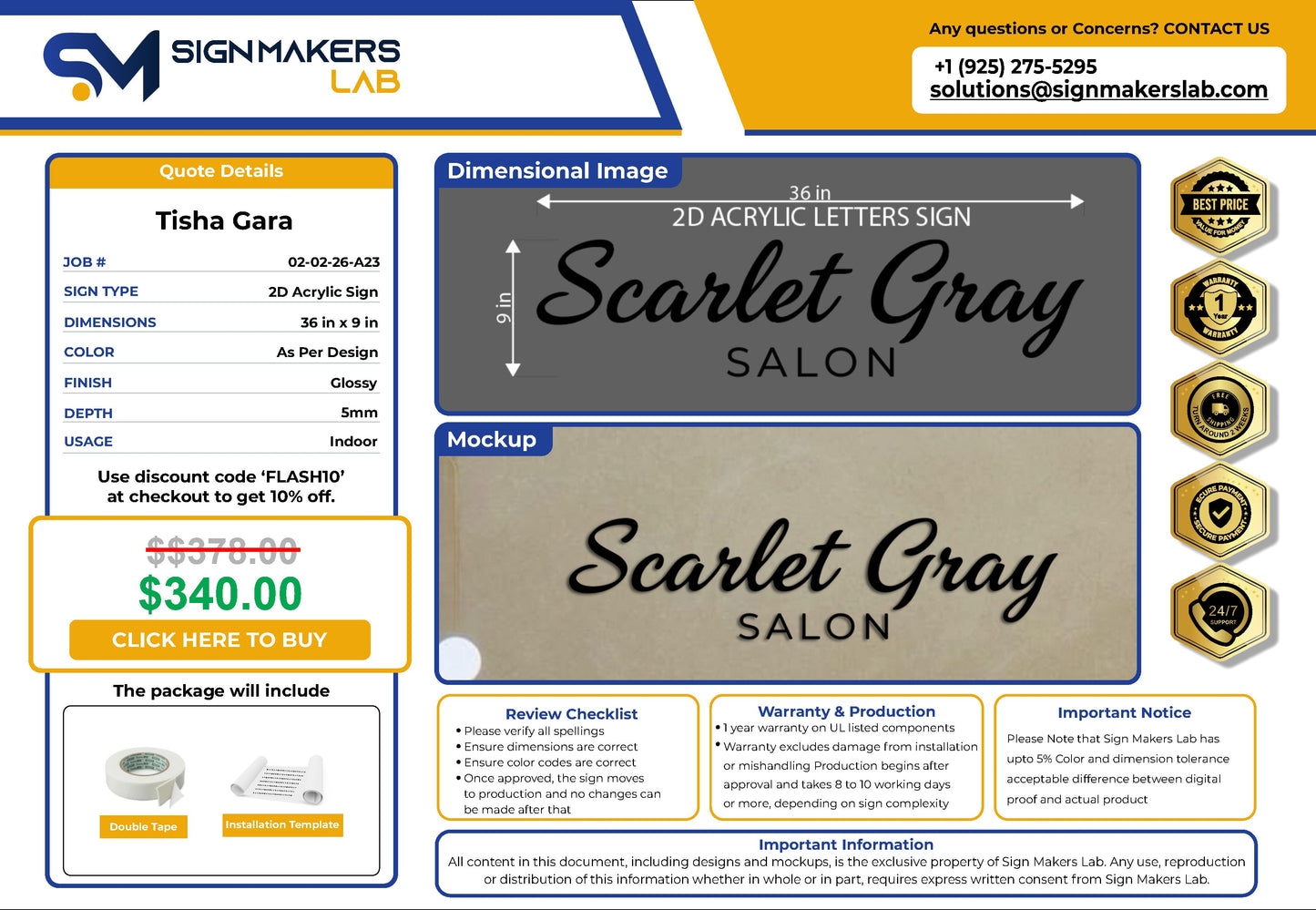 Scarlet Gray Salon 2D Acrylic Letter Sign Signmakerslab