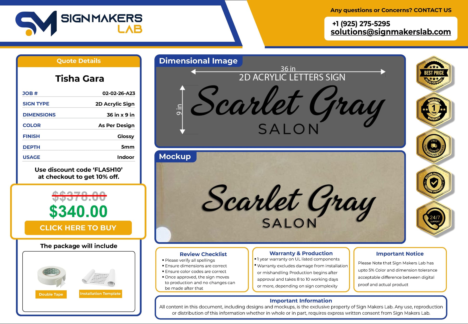 Scarlet Gray Salon 2D Acrylic Letter Sign Signmakerslab