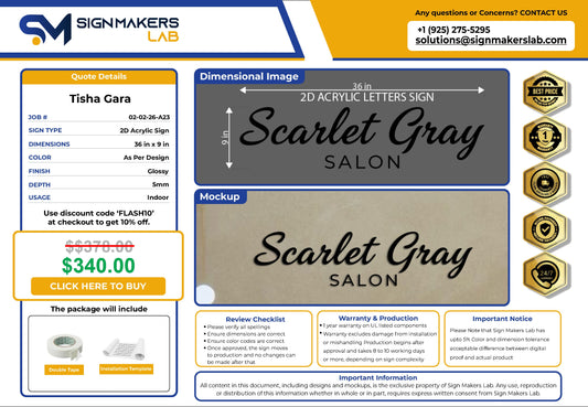 Scarlet Gray Salon 2D Acrylic Letter Sign Signmakerslab