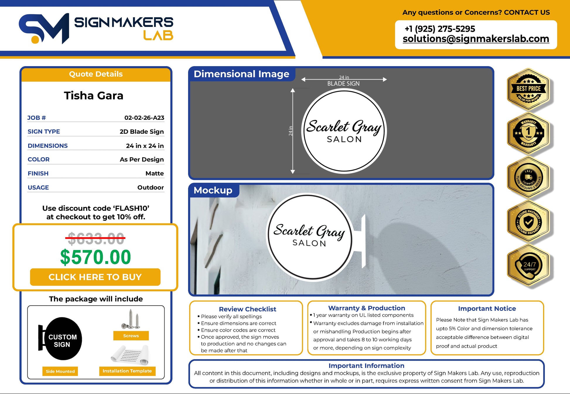 Scarlet Gray Salon  2D Blade Sign Signmakerslab