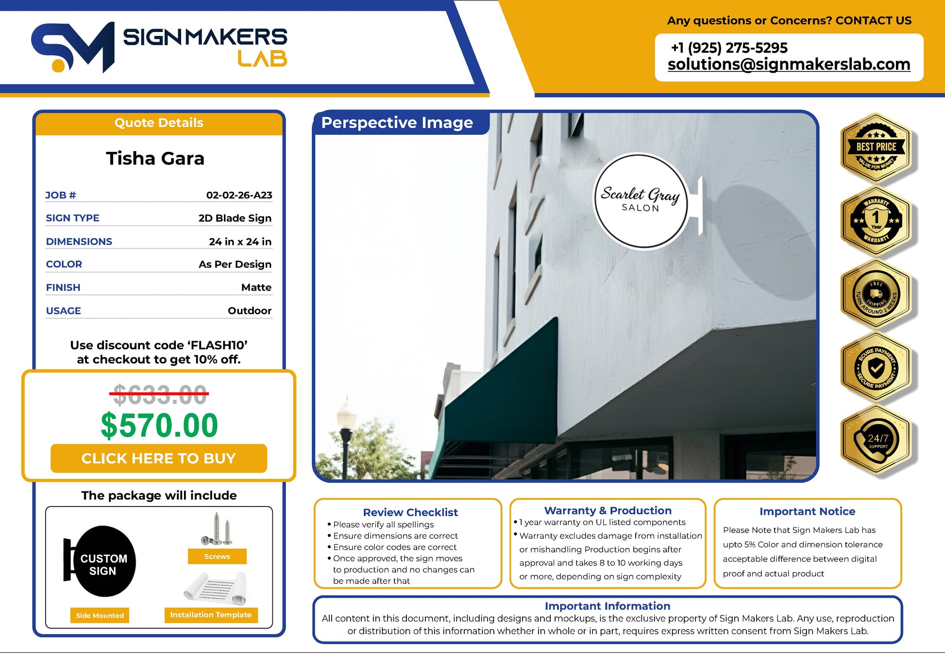 Scarlet Gray Salon  2D Blade Sign Signmakerslab