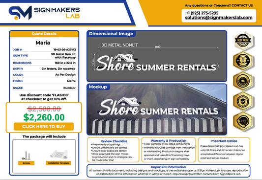 Shore Summer Rentals 3D Metal Non-lit Sign with Raceway