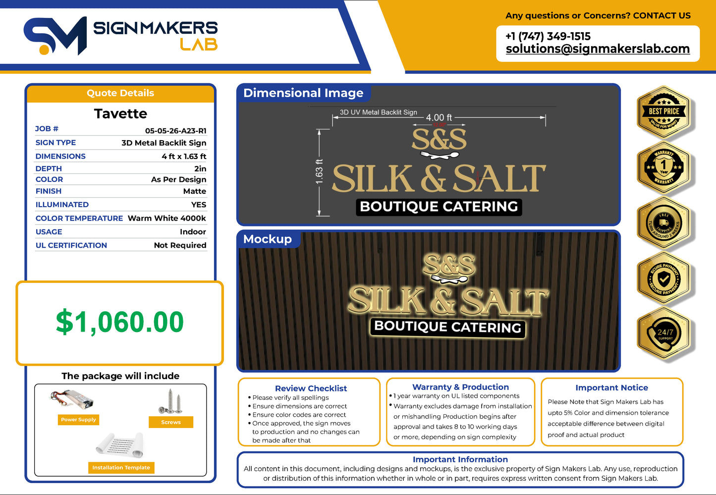 Silk & Salt 3D Metal Backlit Sign