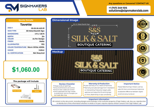 Silk & Salt 3D Metal Backlit Sign