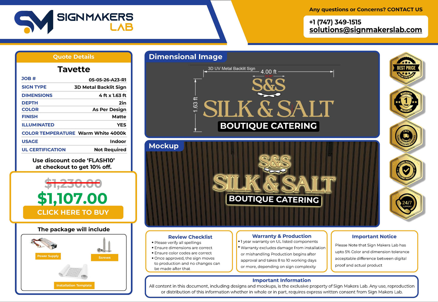 Silk & Salt 3D Metal Backlit Sign