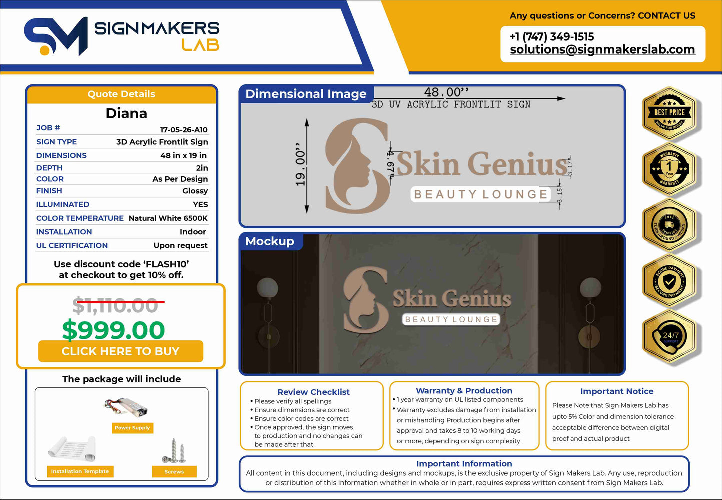 Skin genius 3D Acrylic Frontlit