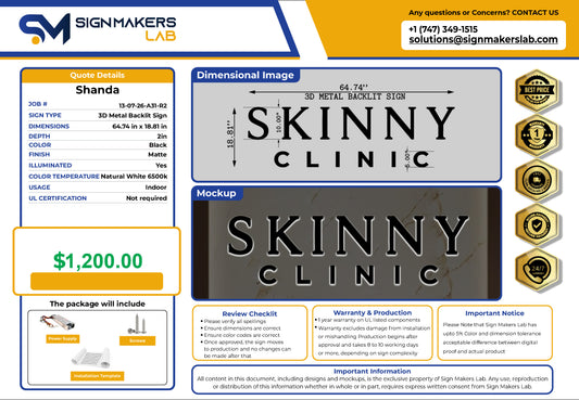 3D Metal Backlit SKINNY CLINIC