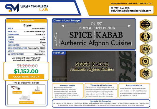 Spice Kebab 3D Metal Backlit Sign