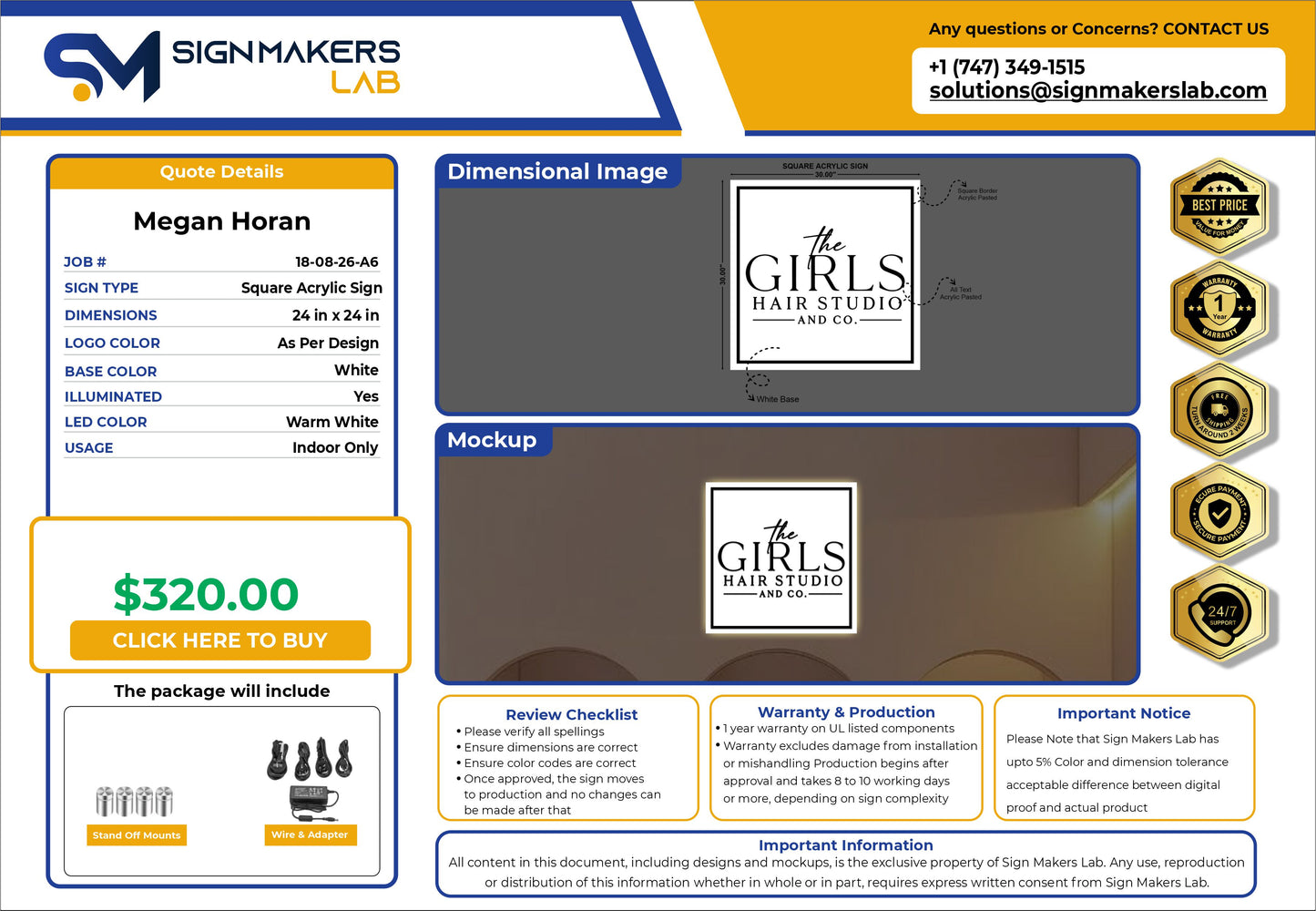 The girls hair studio acrylic sign