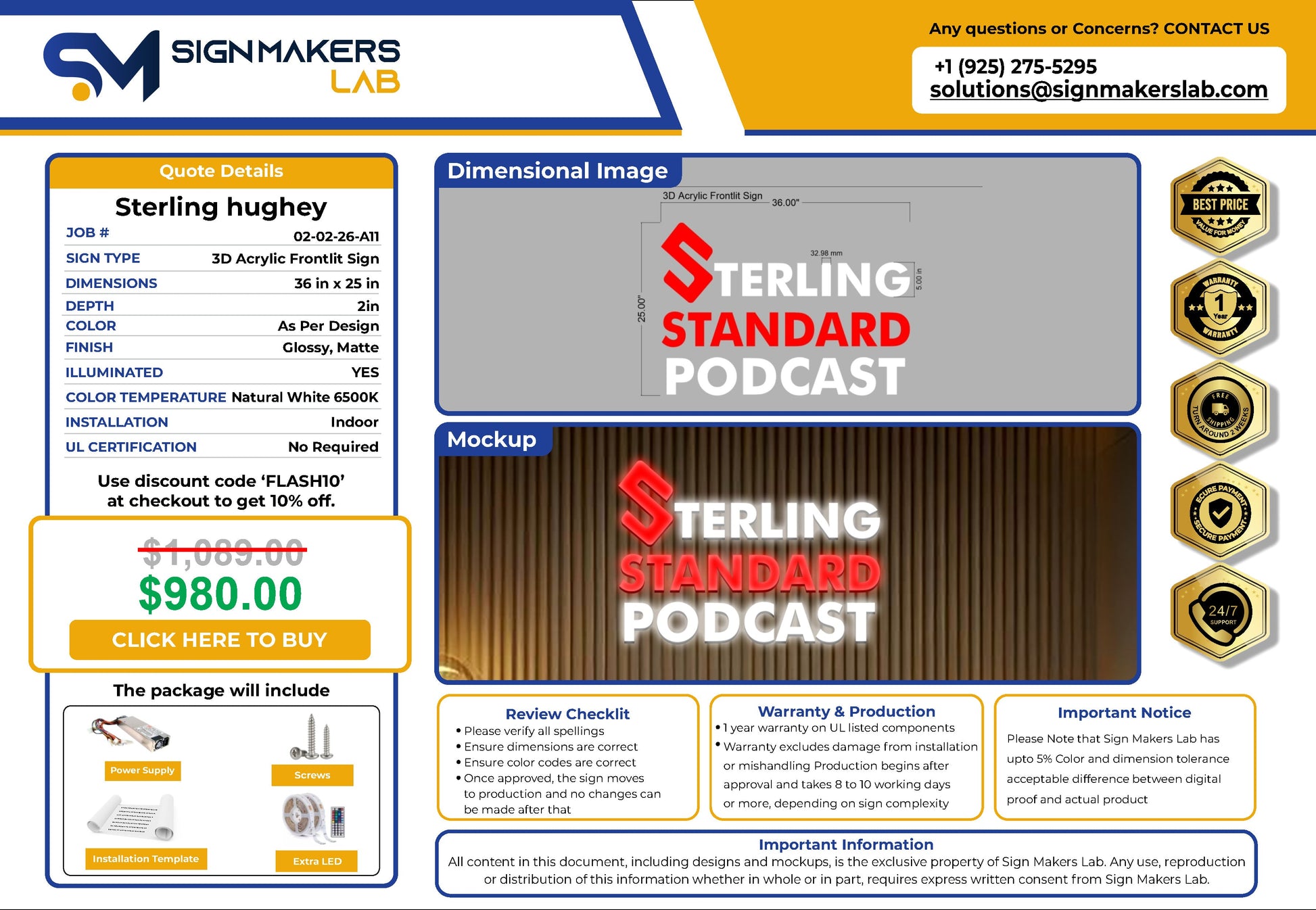 Sterling Construction, LLC  3D Acrylic Front-Lit Signmakerslab